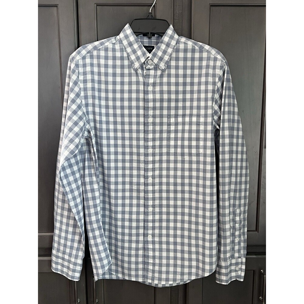 J.Crew Flex Washed Slim Button-Down Oxford Shirt Long Sleeve Blue Gingham Medium